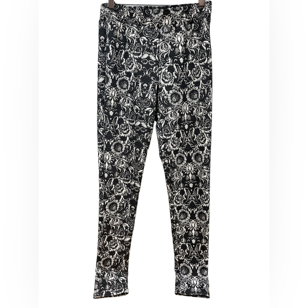 Abercrombie & Fitch Black White Damask Floral Print Leggings Textured‎ M #324